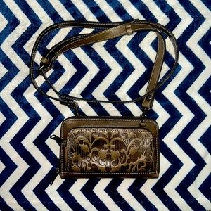 COPY - Patricia Nash crossbody, built in wallet, brown genuine leather, tooled/…